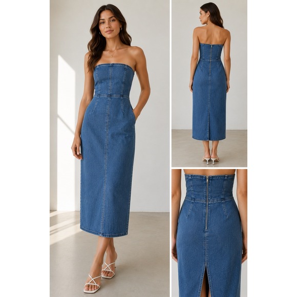 Abercrombie & Fitch Dresses & Skirts - Abercrombie & Fitch Mila Strapless Denim Midi Dress Strapless M Blue 90s Y2K